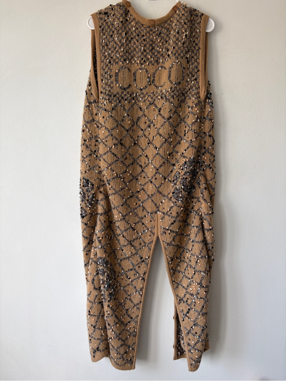 Chanel FW 2001 Coco Camellia Boucle Tweed Wool Camel Long Vest Brown Tan Vintage
